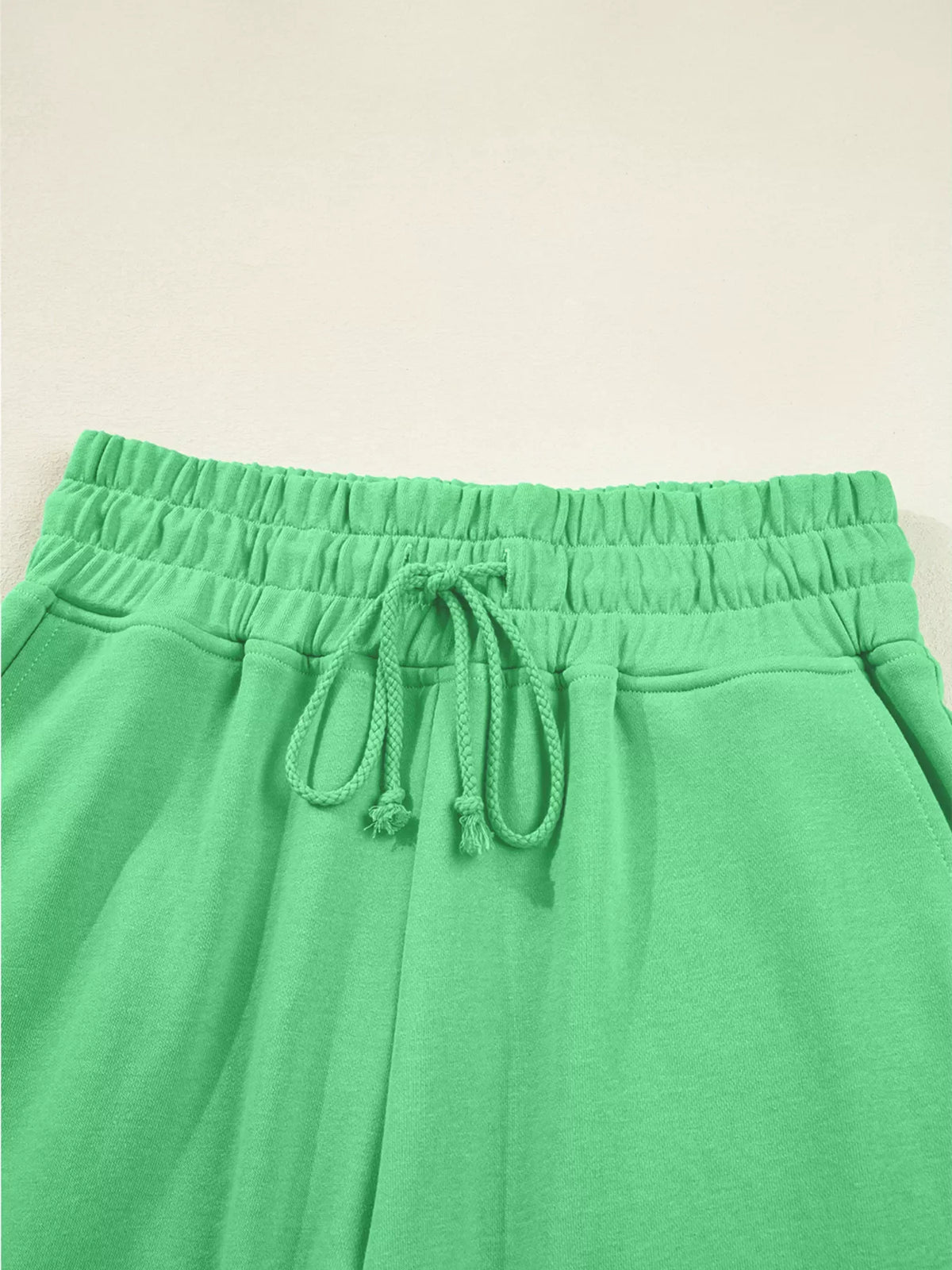 Drop Shoulder Puff Sleeve Crop Top and Drawstring Wide Leg Pants Set
