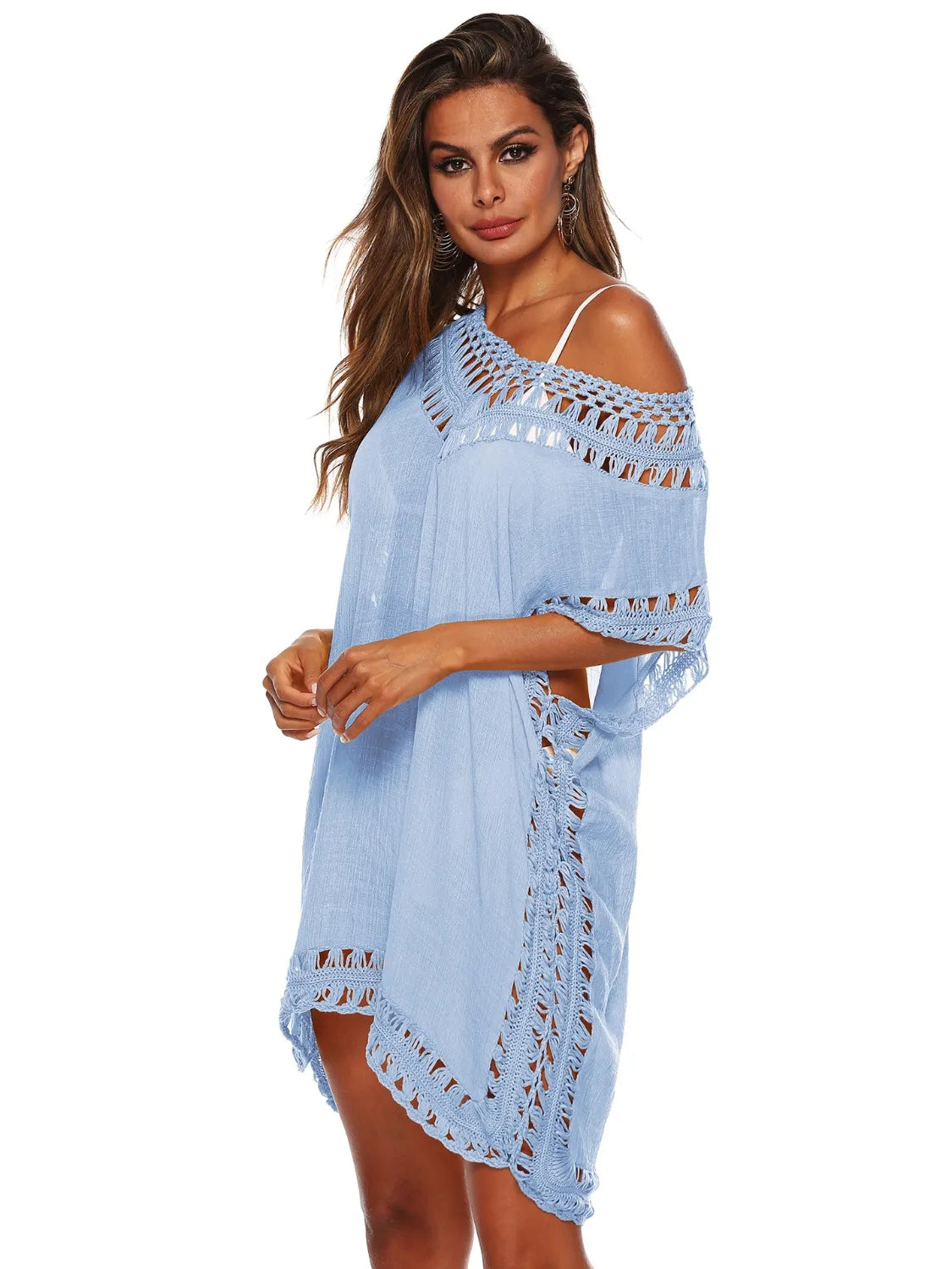 Bohemian Crochet Trim Beach Cover Up Dress - Ladyez