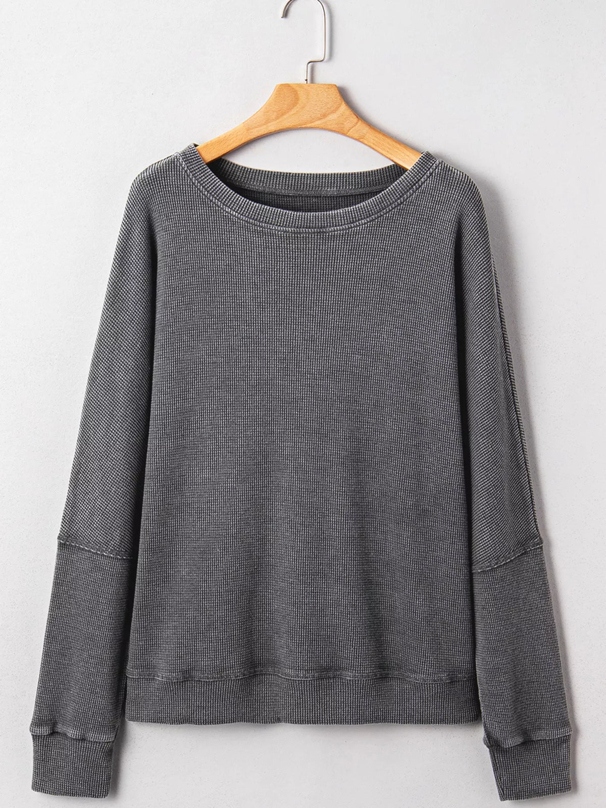 Waffle Knit Patchwork Long Sleeve Loose Sweatshirt