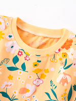 Children's Floral Print Ruffle Trim T-Shirt and Shorts Set