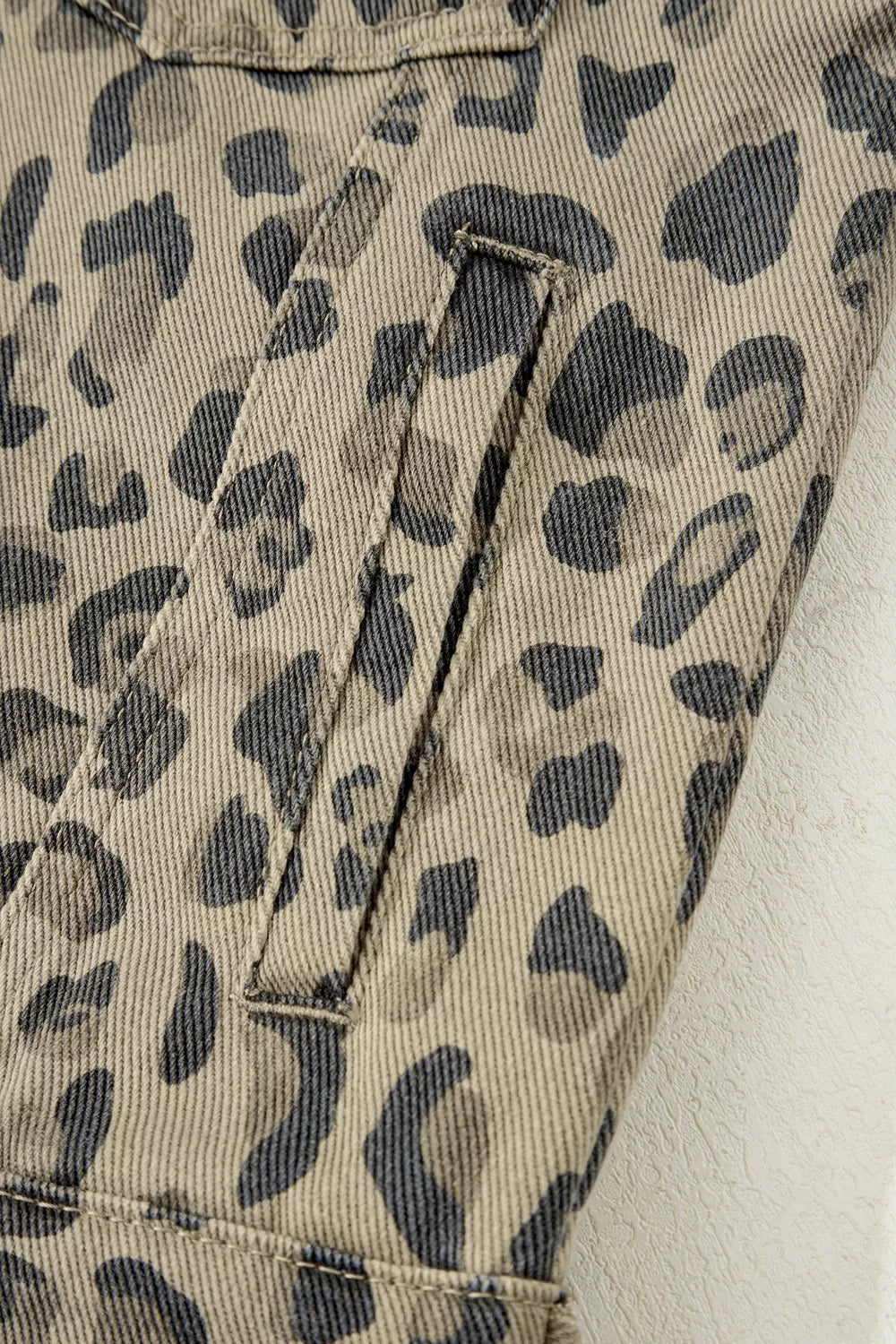 Leopard Print Seam Detail Button Down Denim Jacket