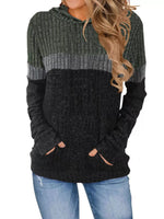 Full Size Color Block Ribbed Knit Hoodie Plus Size