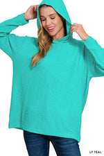 Zenana Hooded Brushed Melange Hacci Sweater
