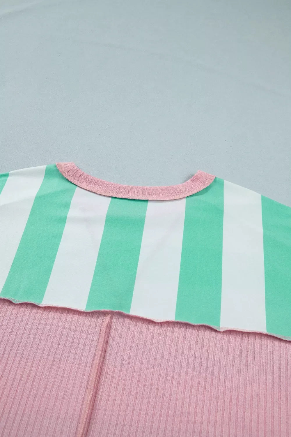 Stripe Exposed Seam Ribbed Patchwork Oversized Tee