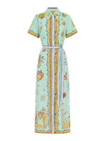 Printed Short Sleeve Maxi Shirt Dress with Belt - Ladyez