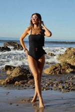 Davi & Dani Solid One Shoulder Ruffle One Piece Swimsuit - Ladyez