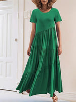 Round Neck Tiered Ruffle Maxi Dress - Ladyez