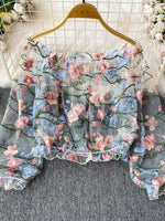 Floral Embroidered Mesh Off-Shoulder Top