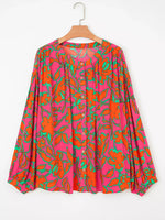Floral Print Batwing Sleeve Buttoned Loose Fit Shirt