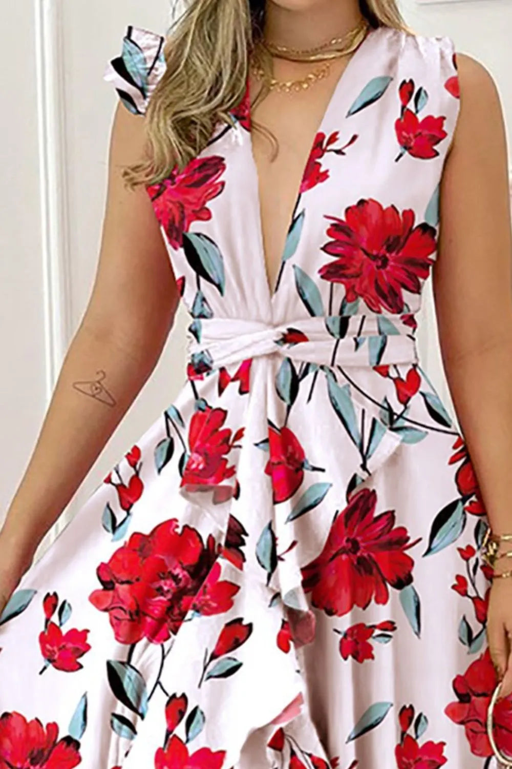 Ruffled Plunge Sleeveless Maxi Dress - Ladyez