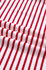 Stripe Contrast Trim Round Neck Short Puff Sleeve T Shirt