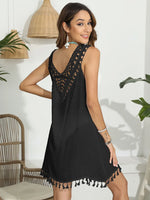 Tassel Scoop Neck Wide Strap Cover-Up - Ladyez