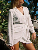 Tied Long Sleeve Cover Up Dress