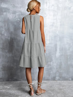 Tiered Round Neck Sleeveless Mini Tank Dress - Ladyez