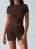 Round Neck Short Sleeve Top and Shorts Set - Ladyez
