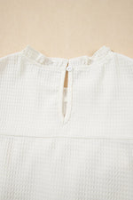 Solid Color Ruffle Trim Waffle Knit Blouse