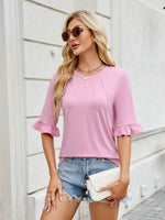 Florira Round Neck Ruffled Half Sleeve T-Shirt