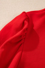 Contrast Striped Collar Patchwork Puff Sleeve Ruffle Hem Mini Dress