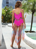 Fringe Scoop Neck Spaghetti Strap Cover-Up - Ladyez