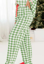 Plaid Collared Neck Long Sleeve Top and Pants Set
