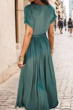 Surplice Tie Waist Short Sleeve Dress - Ladyez