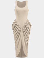 Ruched Detail Slit Midi Dress