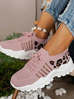 Cutout Leopard Lace Up Mesh Athletic - Ladyez