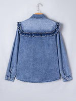 intage Wash Denim Ruffle Detail Button Down Shirt