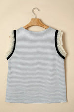 Stripe Contrasted Ruffle Trim Casual Tank Top