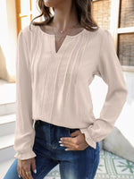 Notched Ruffle Cuff Blouse