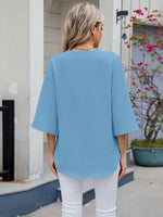 V-Neck Lace Trim Blouse - Ladyez