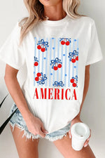 Bow Cherry AMERICA Graphic Crewneck Patriotic T Shirt