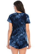 Tie-Dye Round Neck Short Sleeve Top and Shorts Lounge Set - Ladyez