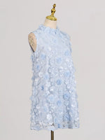 Floral Applique High Neck Sleeveless Mini Dress