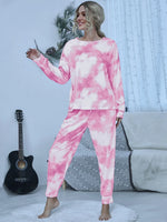 Shiny Tie-Dye Round Neck Top and Pants Lounge Set - Ladyez