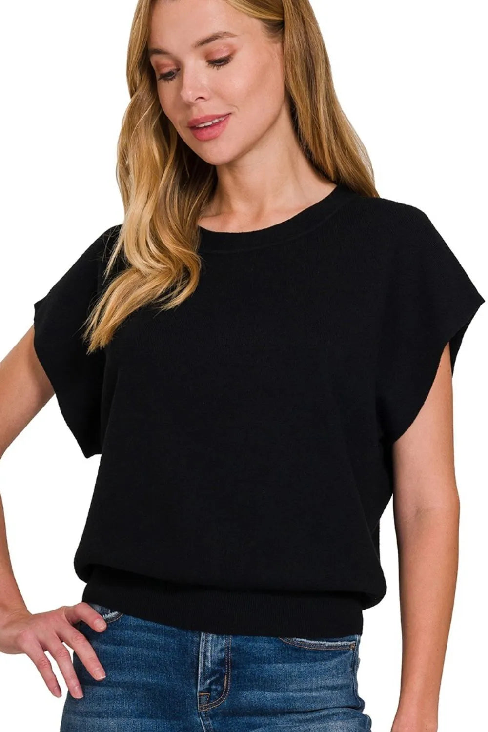 Zenana Round Neck Short Dolman Sleeve Sweater - Ladyez