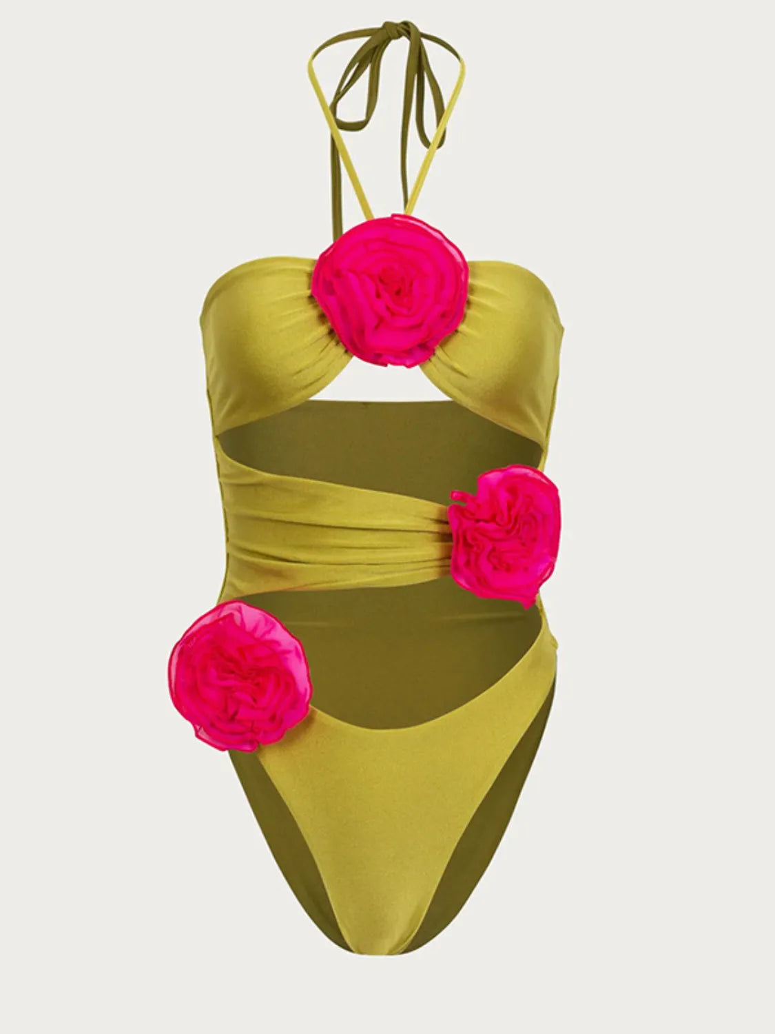 Flower Cutout Halter Neck One-Piece Swimwear - Ladyez