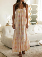 Printed Maxi Lounge Dress with Ruffled Hem - Ladyez