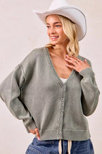 BiBi Washed Sweater V Neck Cardigan
