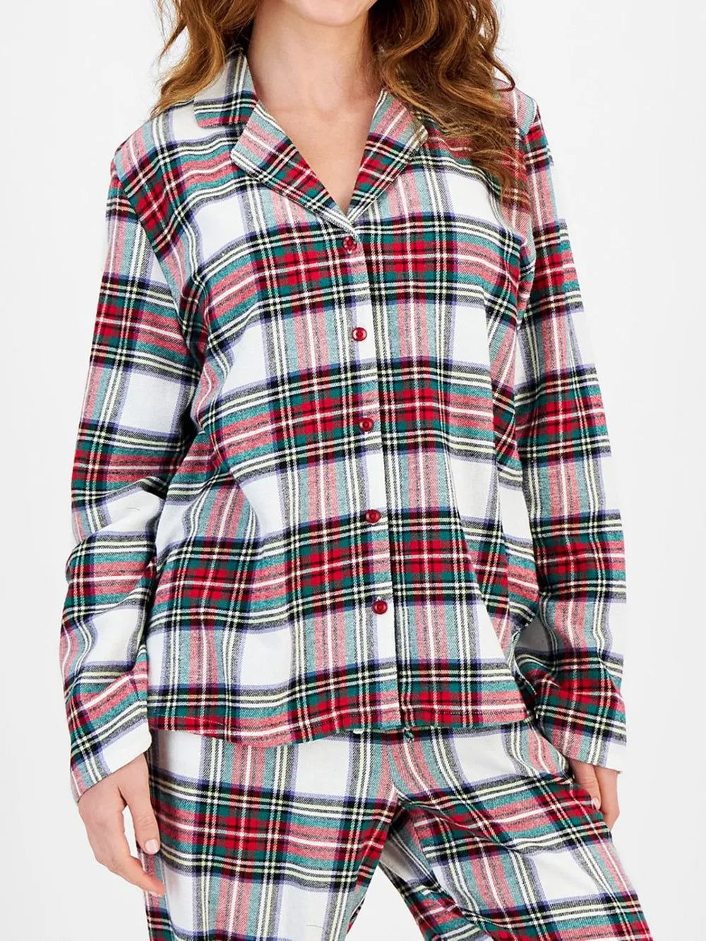 Plaid Collared Neck Button Up Top and Pants Lounge Set - Ladyez