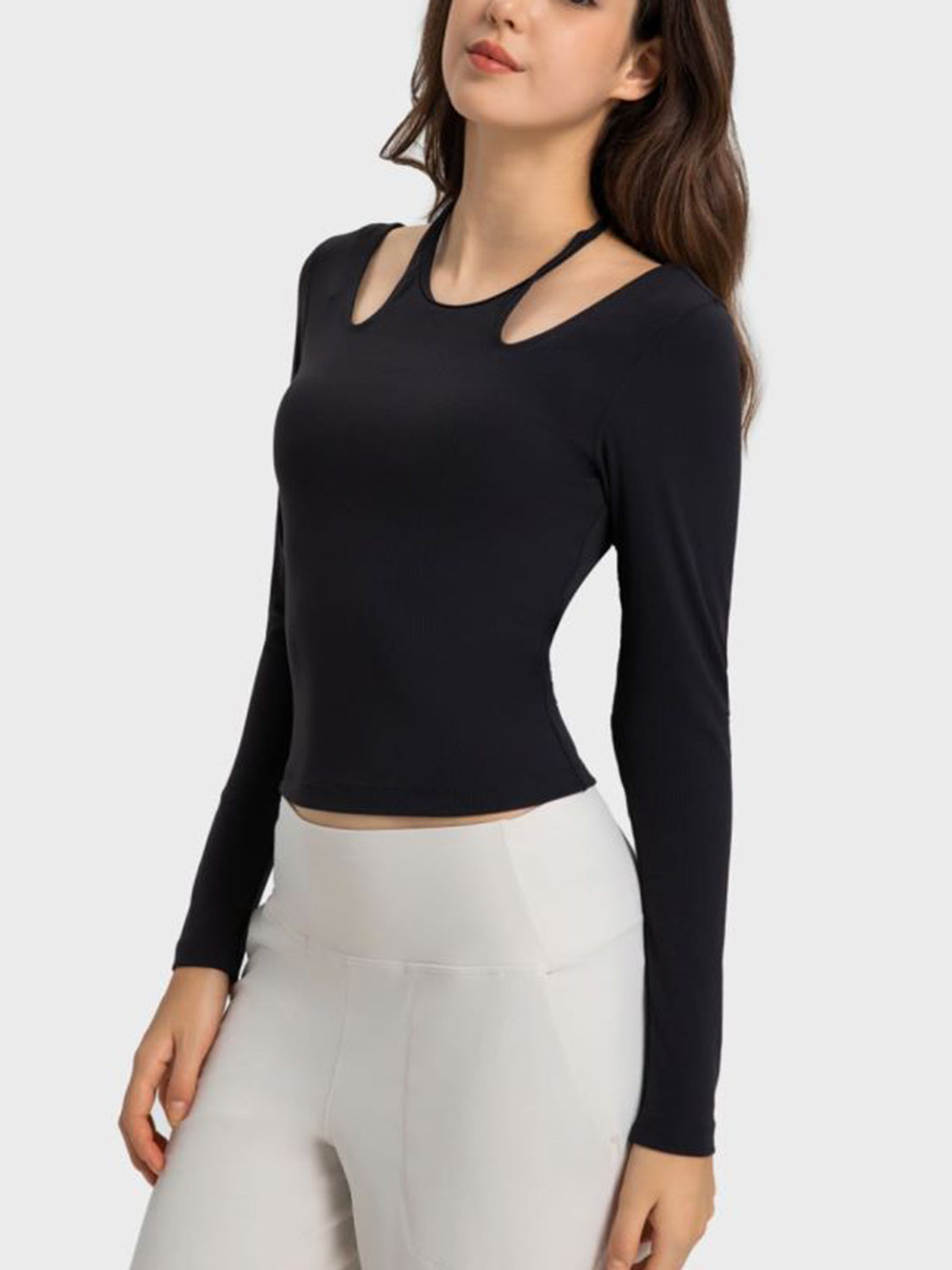 Millennia Halter Neck Long Sleeve Sporty Top - Ladyez