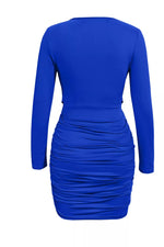 Ruched Cowl Neck Long Sleeve Mini Dress
