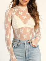 Lace Mock Neck Long Sleeve Blouse - Ladyez