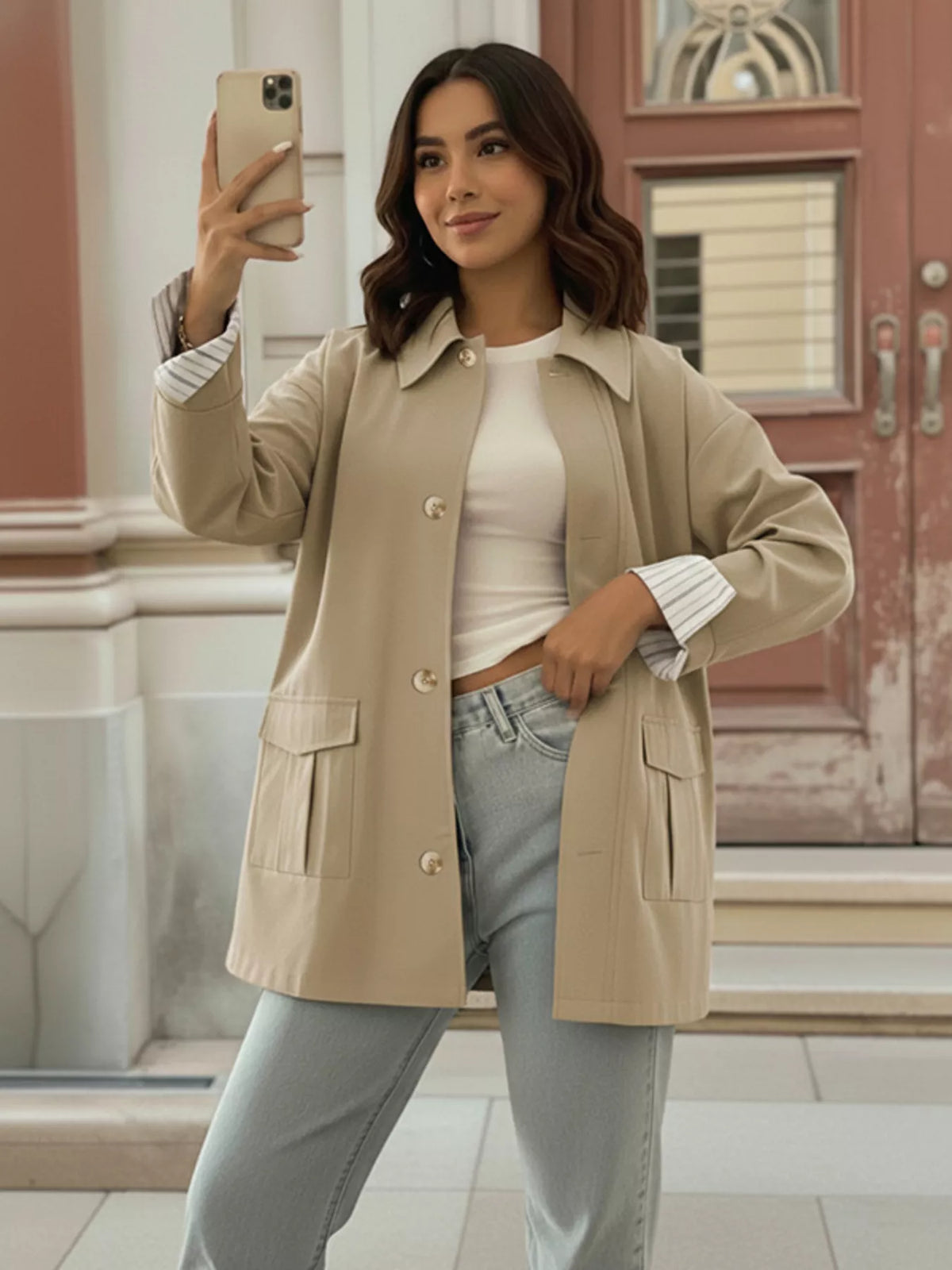Relaxed Fit Button Up Shacket