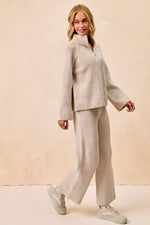 BiBi Two Tone Rib Texured Knit Collared Top with Zip Up