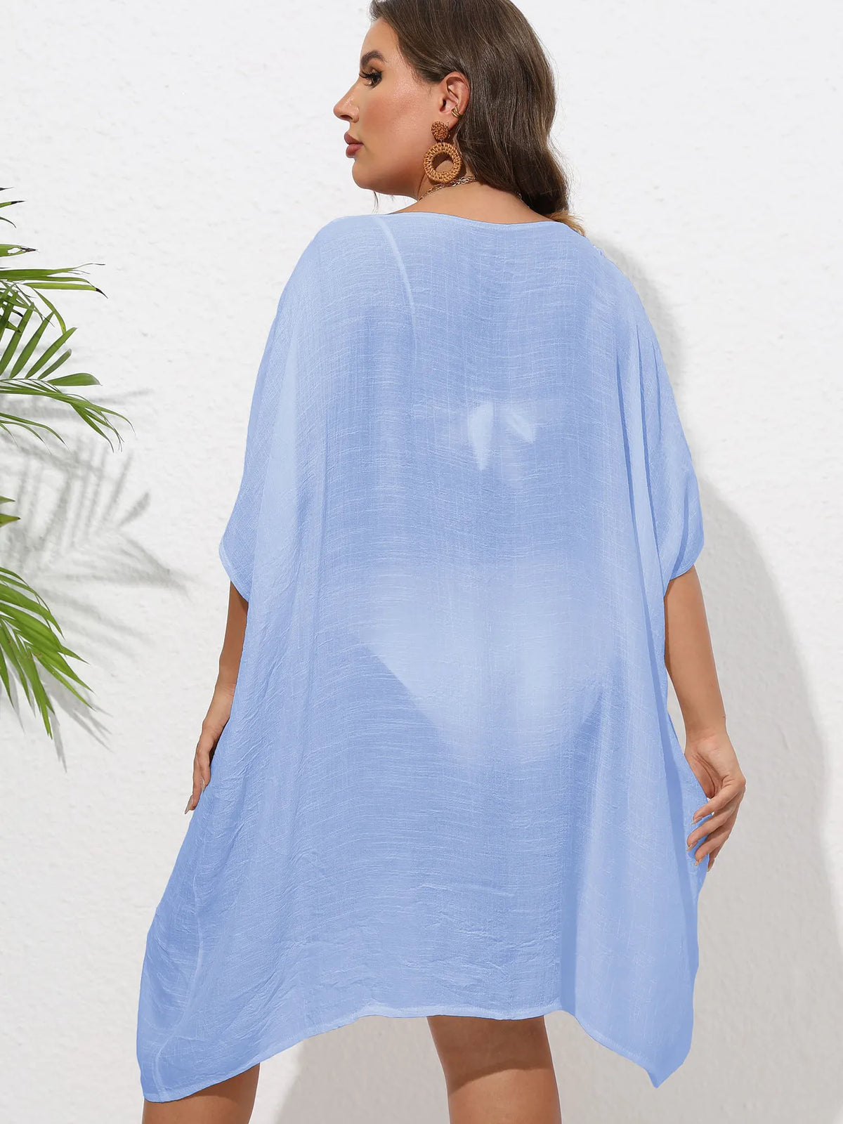 Crochet Trim V-Neck Beach Cover Up Dress - Ladyez