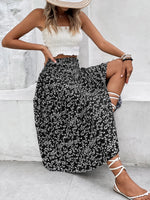 Slit Smocked Printed Skirt