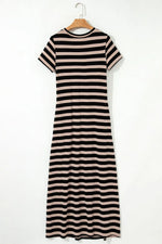 Stripe Casual Round Neck Tee Dress with Pockets