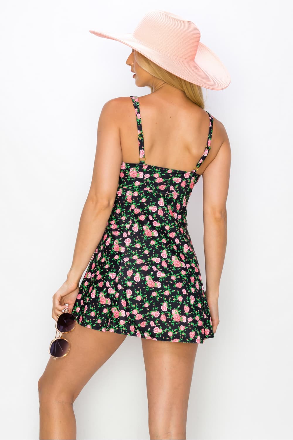 Marina West Swim Full Size Clear Waters Swim Dress in Black Roses - Ladyez