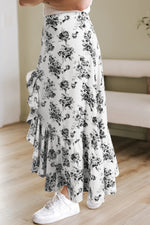 Boho Floral High Waist Ruffle Split Maxi Skirt